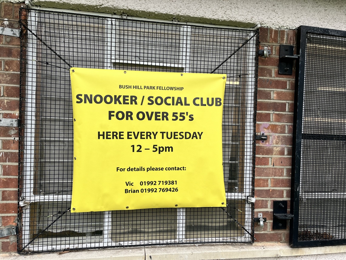 yellow banner advertising snooker/social club