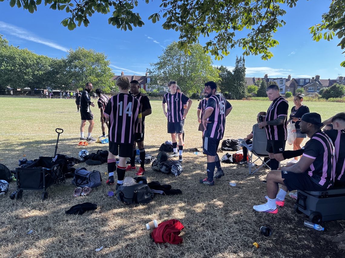 A group of players relaxing after the game